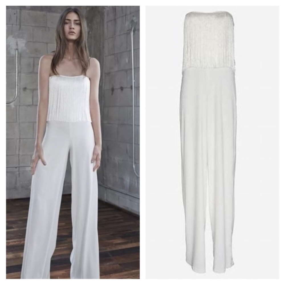 Alexis VITE Off White Fringed Strapless Jumpsuit